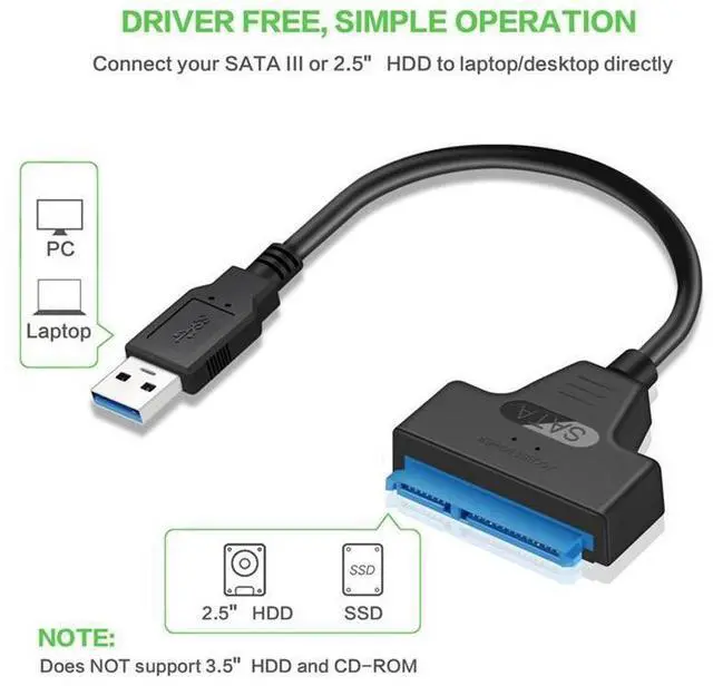 Alt view image 5 of 6 - SATA to USB 2.0 Easy Drive Cable, Hard Disk Read Connection Converter Adapter Cable for Desktop Laptop 2.5/3.5-inch SSD Solid State / Mechanical Hard Disk