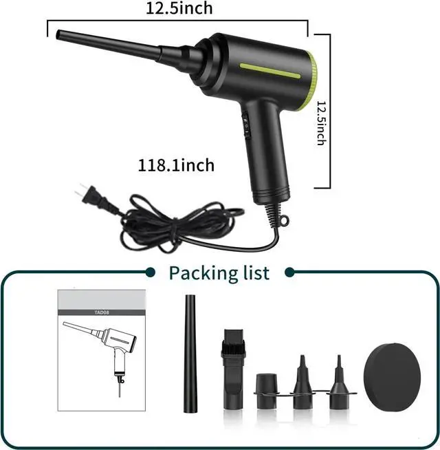 Alt view image 5 of 5 - DOROBEEN Compressed Electric Air Blower, Handheld 500W 40000RPM Powerful Cored Air Duster for Computer Keyboard Electronics Cleaning