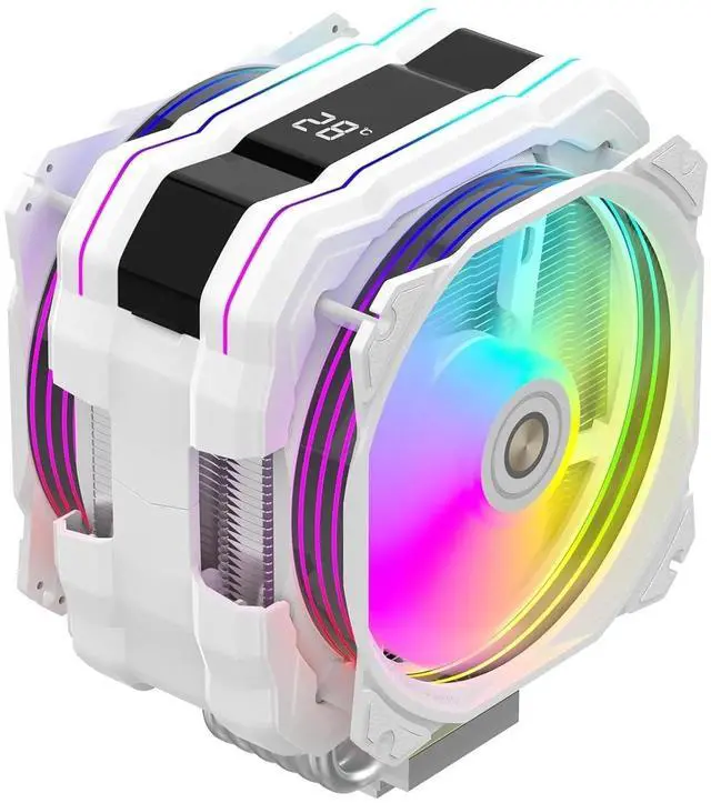 Main image of CPU Cooler with Temperature Display, Dual ARGB & PWM Fans, - Compatible with Intel LGA1700/1200/115X/2011/2066/1366 and AMD AM4/AM5 - Easy Installation - White
