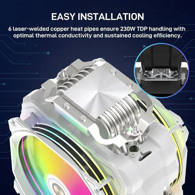 Alt view image 3 of 4 - CPU Cooler with Temperature Display, Dual ARGB & PWM Fans, - Compatible with Intel LGA1700/1200/115X/2011/2066/1366 and AMD AM4/AM5 - Easy Installation - White