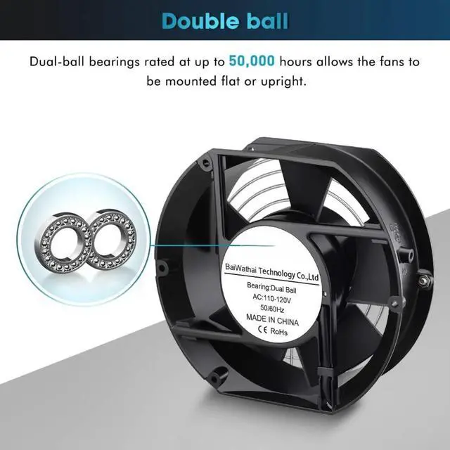 Alt view image 3 of 4 - forAC 110V 120V Axial Fan Big Airflow High Speed Dual Ball 172mm x 150mm x 51mm for DIY Cooling Ventilation Exhaust Projects For Server