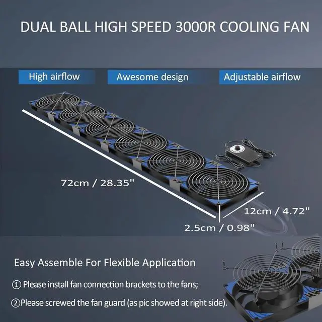 Alt view image 4 of 4 - 120mmx6 720mm Adjustable Computer PC Vent Fans 3V-12V Speed Controller for Flexible Arrange Cabinet Rack Space Window Wall Server