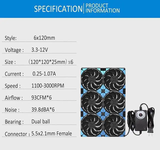 Alt view image 3 of 4 - 120mmx6 720mm Adjustable Computer PC Vent Fans 3V-12V Speed Controller for Flexible Arrange Cabinet Rack Space Window Wall Server
