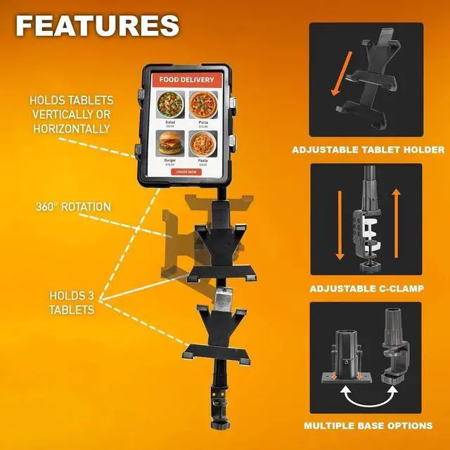 Alt view image 2 of 5 - with 3 TabDock Holders Perfect for Multiple delivery Applications (DoorDash, Uber eats, Postmates, etc.) Fits 7 to 10 inch Tablets
