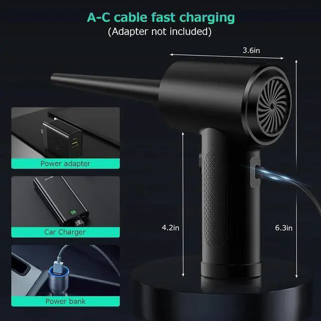 Alt view image 4 of 4 - Compressed Air Duster, 3 Gear Adjustable 110000RPM Electric Air Blow Portable Keyboard Cleaner with LED Light, Rechargeable Dust