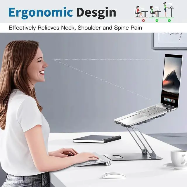 Alt view image 4 of 5 - Adjustable Laptop Cooling Stand with 2 Quiet Fans & RGB Lighting, Foldable Ergonomic Design Perfect for Gaming, DJ, Office - Gray