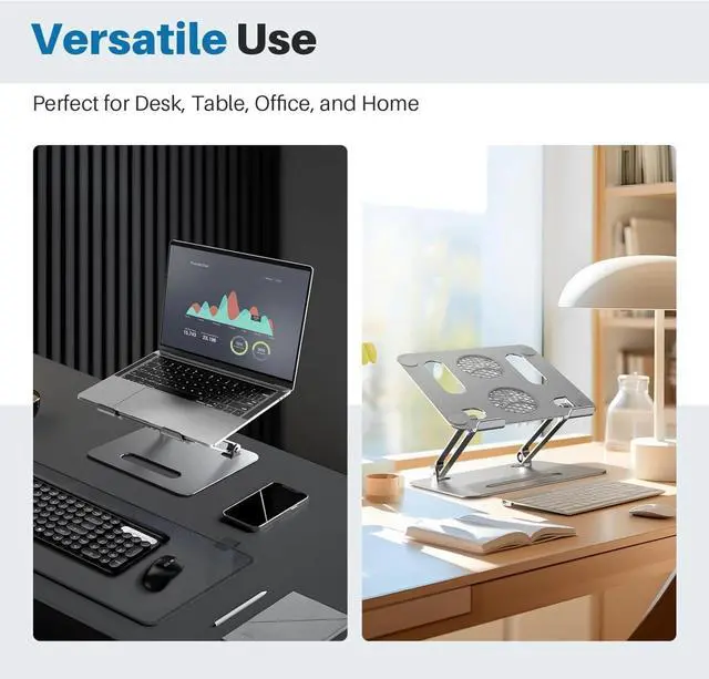 Alt view image 5 of 5 - Adjustable Laptop Cooling Stand with 2 Quiet Fans & RGB Lighting, Foldable Ergonomic Design Perfect for Gaming, DJ, Office - Gray