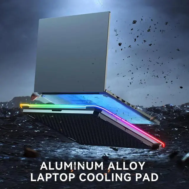 Alt view image 2 of 4 - Aluminum Alloy RGB Gaming Laptop Cooler with 6 Fans and LCD Screen - 10 RGB Modes Memory Function, 4 USB Ports 3.0 and 2.0 Hub
