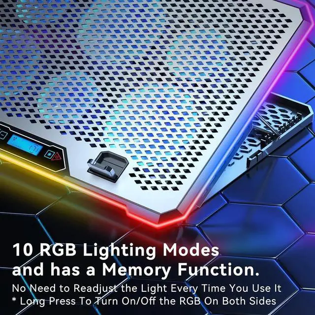 Alt view image 4 of 4 - Aluminum Alloy RGB Gaming Laptop Cooler with 6 Fans and LCD Screen - 10 RGB Modes Memory Function, 4 USB Ports 3.0 and 2.0 Hub