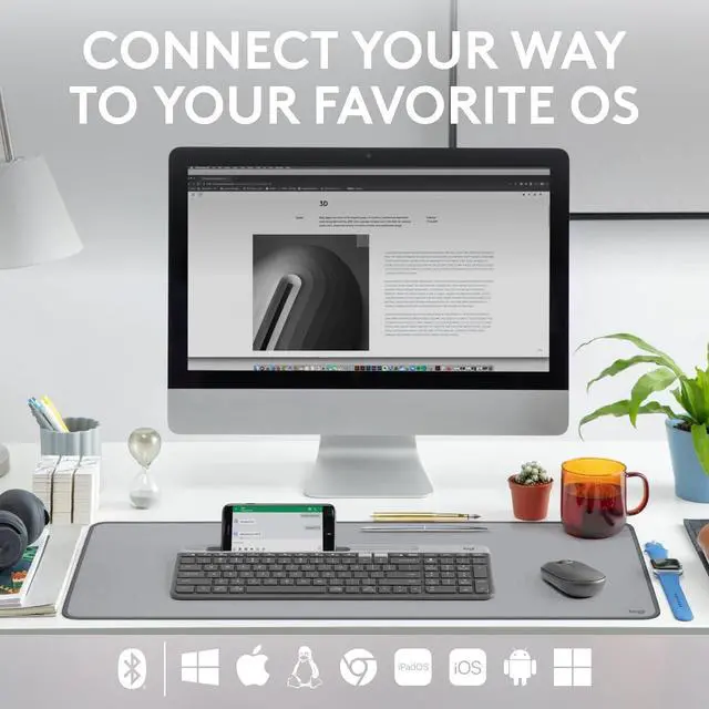 Alt view image 2 of 4 - Multi-Device Slim Wireless Keyboard, Built-in Cradle for Device; for Laptop, Tablet, Desktop, Win/Mac, Bluetooth/Receiver, Compact, Easy Switch