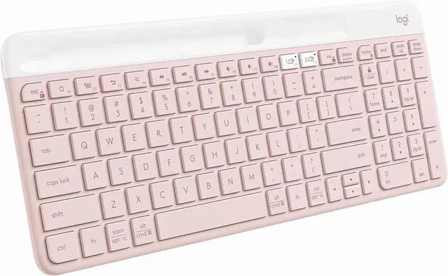 Main image of Multi-Device Slim Wireless Keyboard, Built-in Cradle for Device; for Laptop, Tablet, Desktop, Win/Mac, Bluetooth/Receiver, Compact, Easy Switch