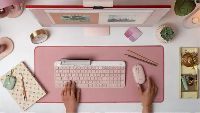 Alt view image 2 of 4 - Multi-Device Slim Wireless Keyboard, Built-in Cradle for Device; for Laptop, Tablet, Desktop, Win/Mac, Bluetooth/Receiver, Compact, Easy Switch