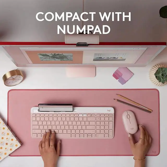 Alt view image 4 of 4 - Multi-Device Slim Wireless Keyboard, Built-in Cradle for Device; for Laptop, Tablet, Desktop, Win/Mac, Bluetooth/Receiver, Compact, Easy Switch