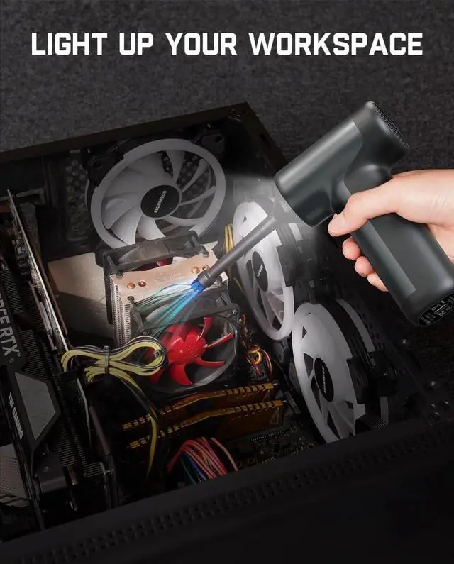 Alt view image 4 of 6 - Compressed Air Duster, 110000RPM Brushless Motor, 2600mAh Rechargeable Battery, LED Light, Air Blower for Keyboard, PC Fans & Housing, Cabinet