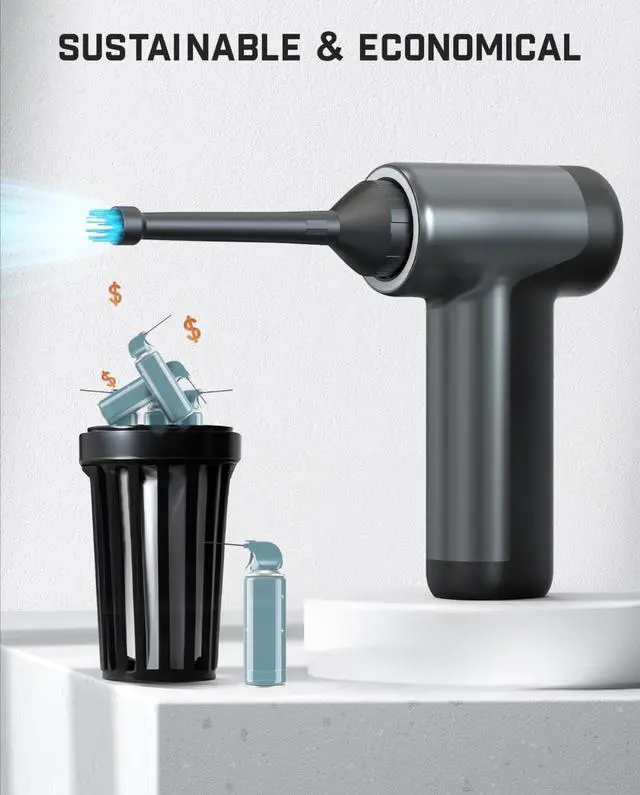 Alt view image 5 of 6 - Compressed Air Duster, 110000RPM Brushless Motor, 2600mAh Rechargeable Battery, LED Light, Air Blower for Keyboard, PC Fans & Housing, Cabinet