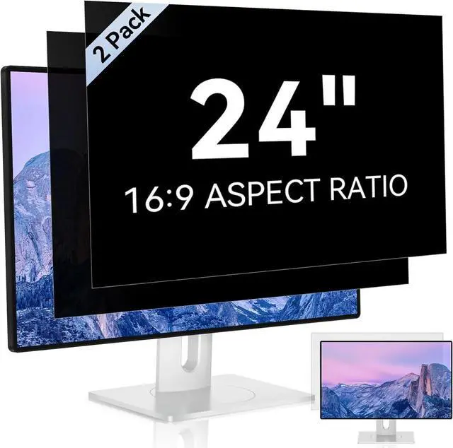 Main image of [2 Pack] 24 Inch Computer Privacy Screen for 16:9 Aspect Ratio Widescreen Monitor, Eye Protection Anti Glare Blue Light Computer Monitor Privacy Filter, Removable Anti-Scratch 24in Protector Film