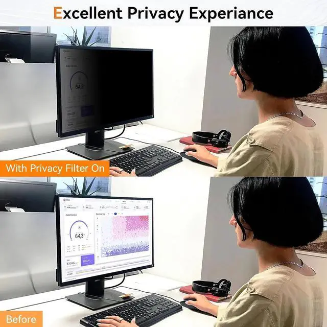 Alt view image 2 of 4 - [2 Pack] 24 Inch Computer Privacy Screen for 16:9 Aspect Ratio Widescreen Monitor, Eye Protection Anti Glare Blue Light Computer Monitor Privacy Filter, Removable Anti-Scratch 24in Protector Film