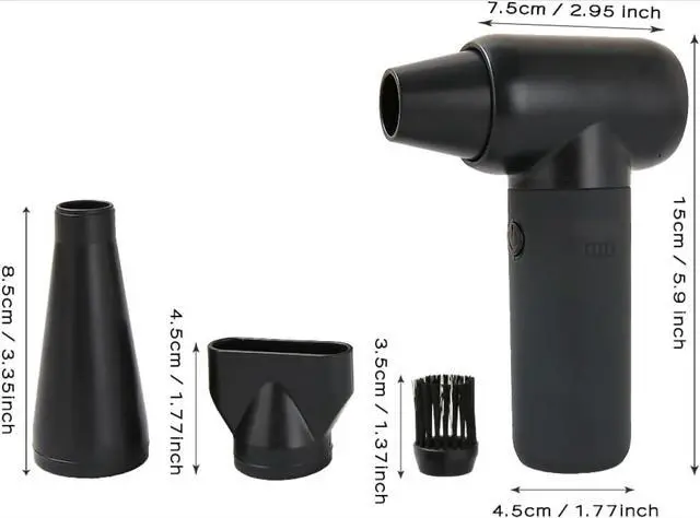 Alt view image 5 of 5 - Compressed Air Duster - Electric Duster for Hair Barber, 3 Gear Mini Portable Jet Dry Air Blower, for PC, Office,Laptop, Keyboard, Black