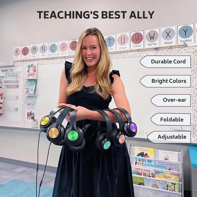 Alt view image 4 of 4 - Classroom Headphones Bulk 6 Pack - Kids Headphones for School K-12 Class & Teachers, Foldable Wired Headset with Microphone & 3.5mm Jack