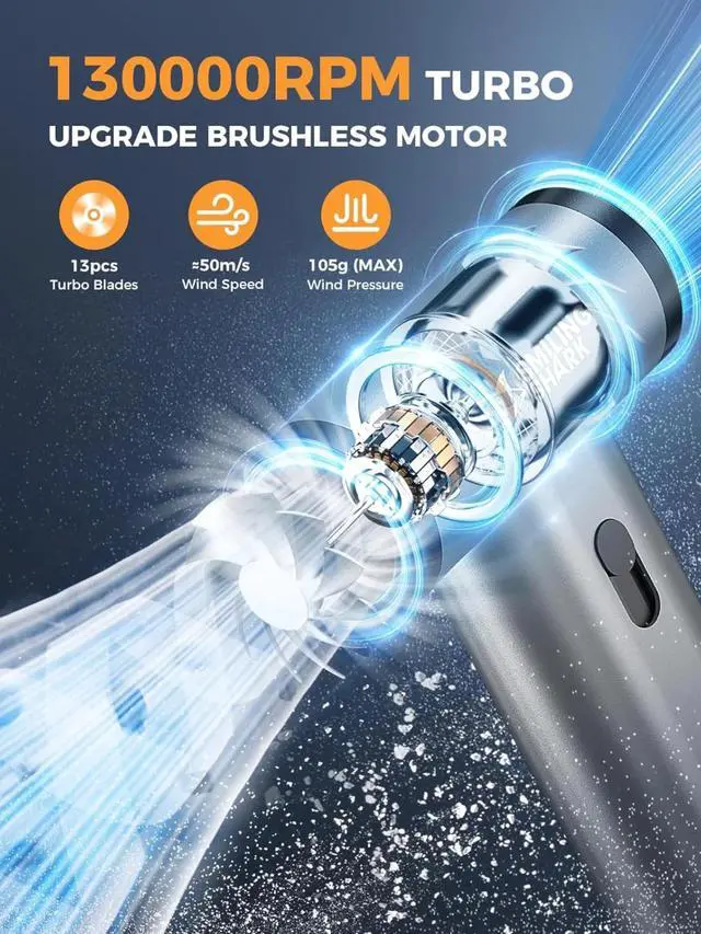 Alt view image 2 of 5 - Electric Air Duster,130000RPM Stepless Speed Compressed Air Duster Rechargeable Full Body Aluminum Alloy Tiny Air Blower PC/Keyborad/BBQ/Car/Camping, Grey