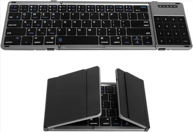 Main image of Foldable Keyboard with Touchpad and Numeric Keypad, 2.4G Wireless and Bluetooth, Rechargeable Portable Travel Folding Keyboard with PU Leather