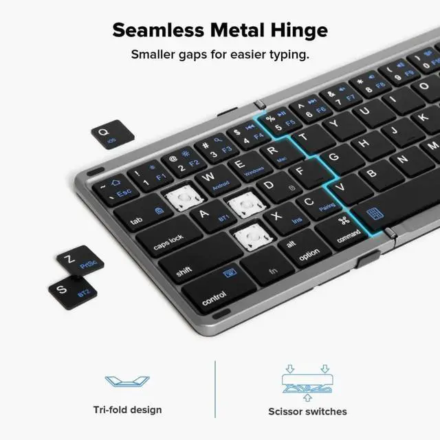 Alt view image 3 of 6 - Foldable Keyboard with Touchpad and Numeric Keypad, 2.4G Wireless and Bluetooth, Rechargeable Portable Travel Folding Keyboard with PU Leather