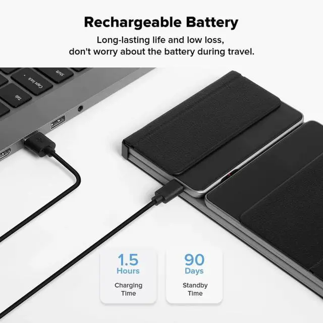 Alt view image 5 of 6 - Foldable Keyboard with Touchpad and Numeric Keypad, 2.4G Wireless and Bluetooth, Rechargeable Portable Travel Folding Keyboard with PU Leather