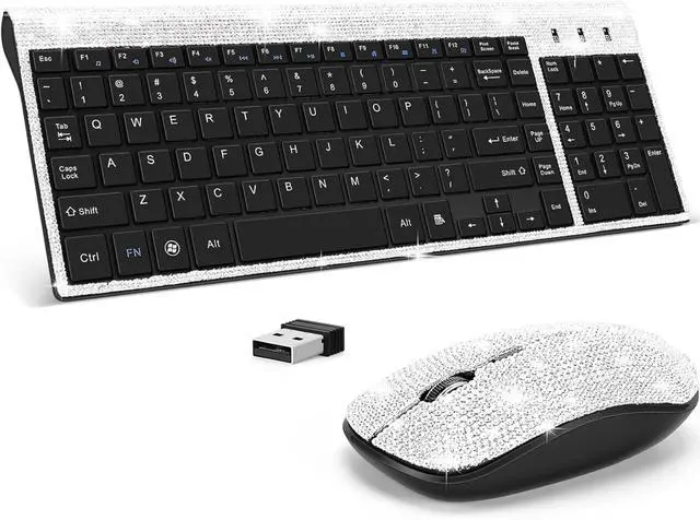 Main image of Keyboard and Mouse Wireless, Sparkly Bling Rhinestone Wireless Mouse and Keyboard Gift Set (Silver)