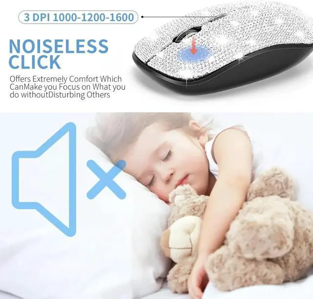 Alt view image 4 of 5 - Keyboard and Mouse Wireless, Sparkly Bling Rhinestone Wireless Mouse and Keyboard Gift Set (Silver)