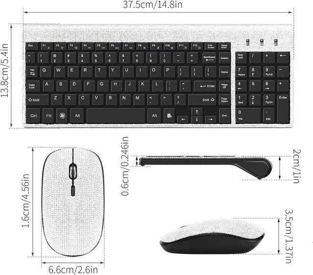 Alt view image 5 of 5 - Keyboard and Mouse Wireless, Sparkly Bling Rhinestone Wireless Mouse and Keyboard Gift Set (Silver)