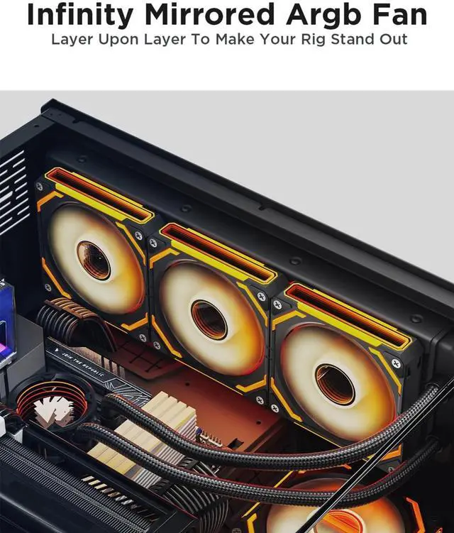 Alt view image 2 of 5 - 120mm Case Fan, Infinity Mirror FDB Reverse Fan with 5V 3-PIN Connector and Small Controller,for Cases CPU Liquid Coolers, 3Pack