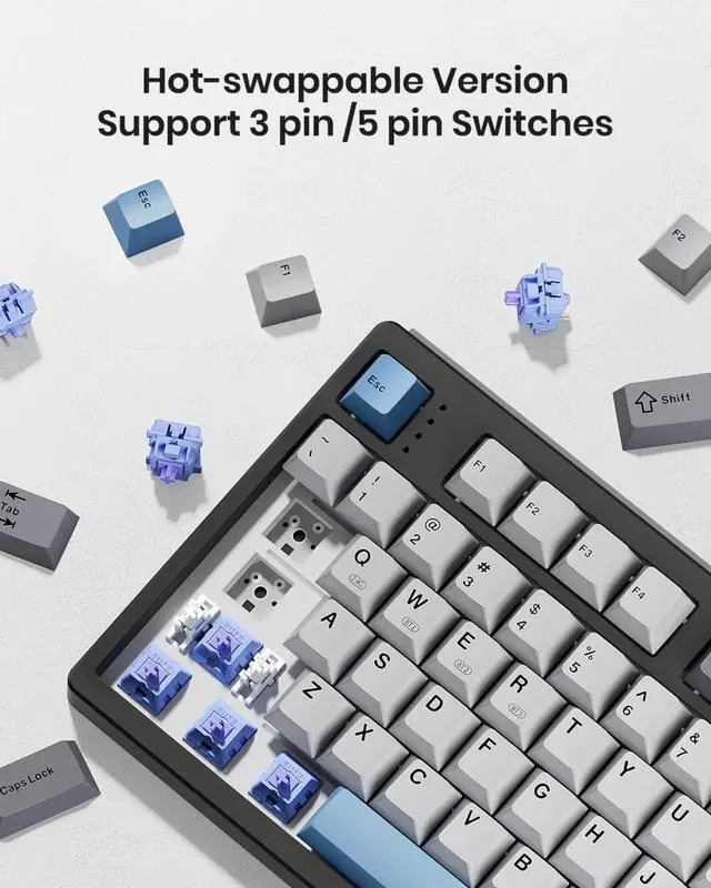 Alt view image 4 of 6 - Wireless Mechanical Keyboard,104 Keys 100% Full Size with Number Pad,Hot Swappable,Bluetooth/2.4GHz/USB-C for Gaming/Typing/Win/Mac/PC (Carbon Black)