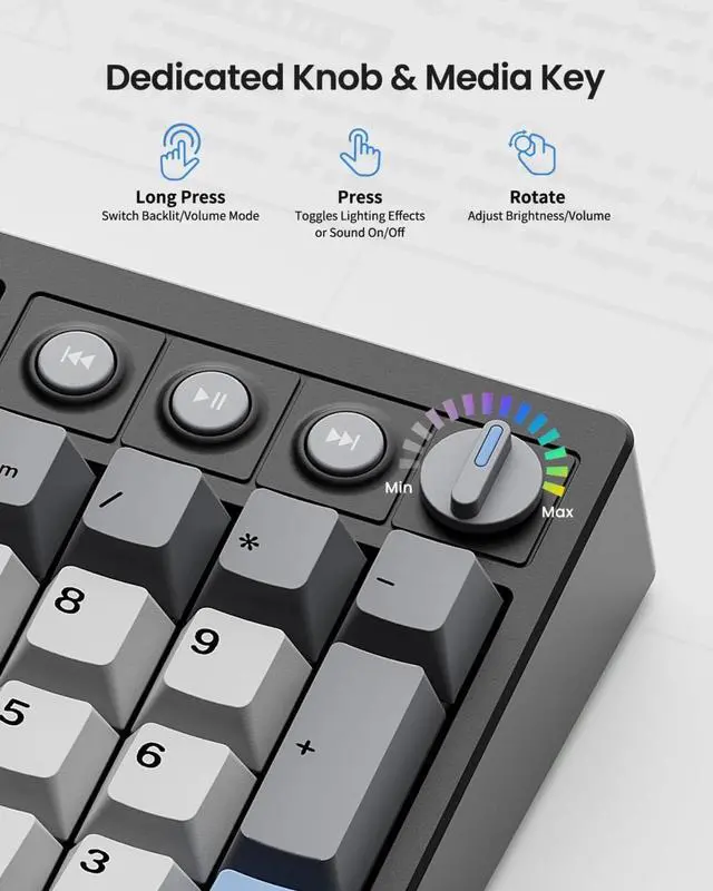 Alt view image 6 of 6 - Wireless Mechanical Keyboard,104 Keys 100% Full Size with Number Pad,Hot Swappable,Bluetooth/2.4GHz/USB-C for Gaming/Typing/Win/Mac/PC (Carbon Black)