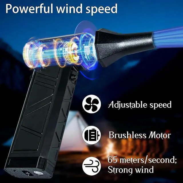 Alt view image 4 of 4 - Compressed Air Duster 140000 RPM 8000mAh 21700 Batterywith LED Light Stepless Speed Control for Keyboard Cleaner Car dust Removal (Black)