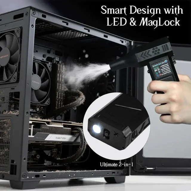 Alt view image 3 of 4 - Compressed Air Duster 140000 RPM 8000mAh 21700 Batterywith LED Light Stepless Speed Control for Keyboard Cleaner Car dust Removal (Black)