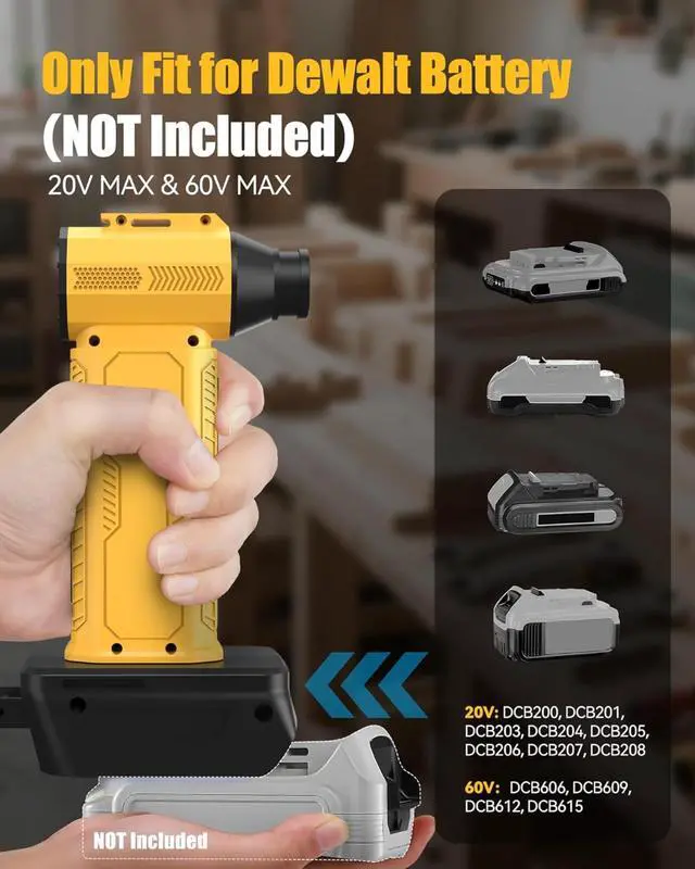 Alt view image 4 of 5 - Compressed Air Duster, 130000RPM Ultra-Powerful Electric Air Duster Compatible with DEWALT 20V/60V Max Battery, 4-Gear Adjustable Air Blower