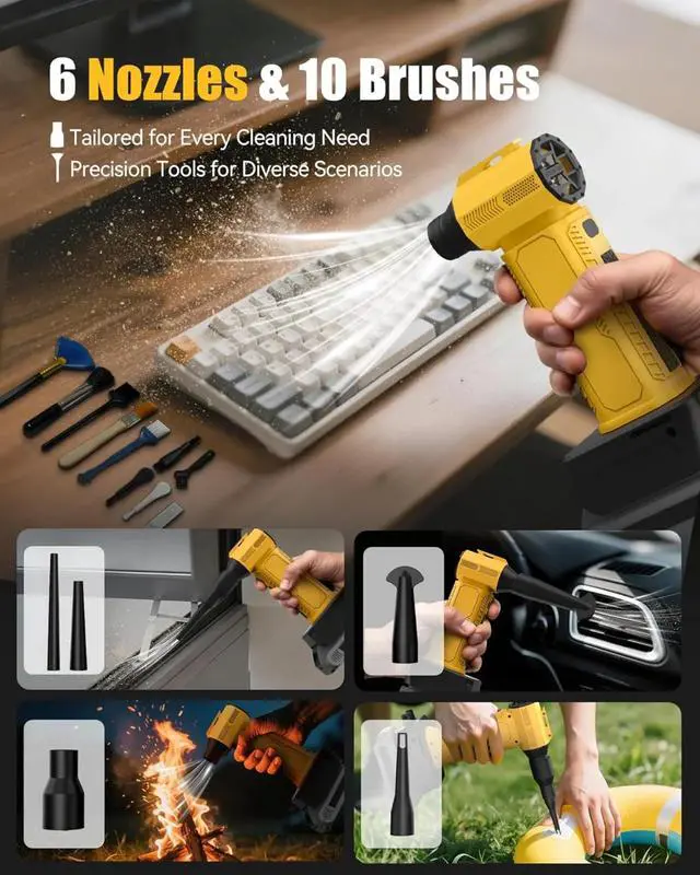 Alt view image 5 of 5 - Compressed Air Duster, 130000RPM Ultra-Powerful Electric Air Duster Compatible with DEWALT 20V/60V Max Battery, 4-Gear Adjustable Air Blower