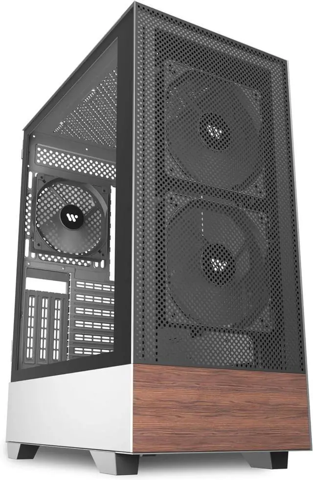 Main image of Mid Tower Computer Case with Tempered Glass, Printed Walnut Wood Panels,Support 360mm Radiator,Black Gaming Desktop Case (H3)