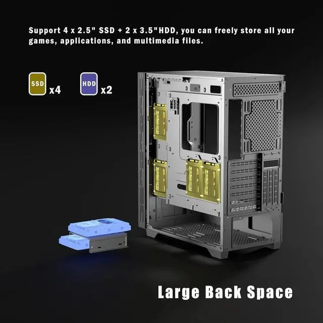 Alt view image 5 of 7 - Mid Tower Computer Case with Tempered Glass, Printed Walnut Wood Panels,Support 360mm Radiator,Black Gaming Desktop Case (H3)