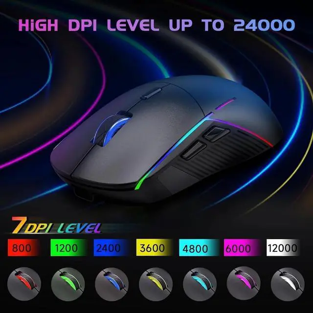 Alt view image 3 of 4 - Tri-Mode 2.4G/USB-C/Bluetooth 5.3 Gaming Mouse Wireless, RGB Programmable Mouse Gamer, 75Hrs Battery Life, Rechargeable - Black