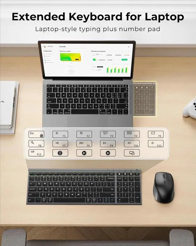 Alt view image 4 of 4 - Bluetooth Keyboard and Mouse Combo, USB+Dual BT Multi-Device, Rechargeable Wireless Keyboard Mouse, Combo Compatible - Black Grey
