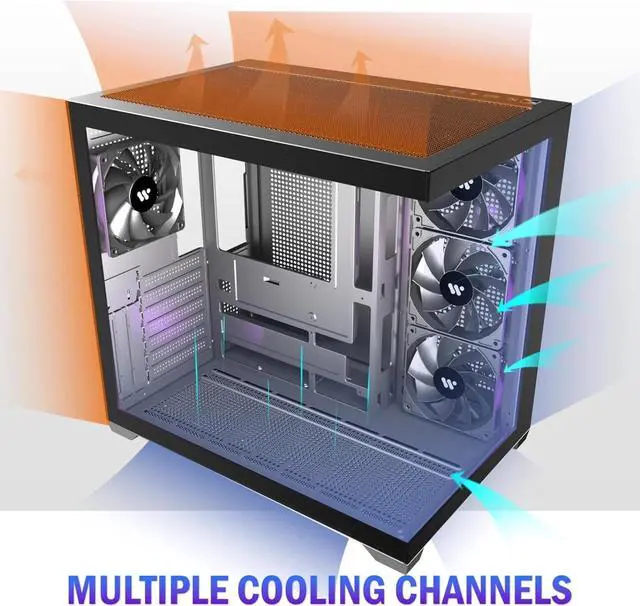 Alt view image 2 of 6 - PC CASE ATX 4 Fans Pre-Installed, Type-C Mid Tower Computer Case with Full-View Dual Tempered Glass, Gaming PC Case,Black,K4