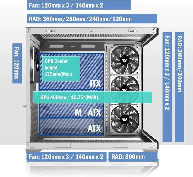 Alt view image 4 of 6 - PC CASE ATX 4 Fans Pre-Installed, Type-C Mid Tower Computer Case with Full-View Dual Tempered Glass, Gaming PC Case,Black,K4