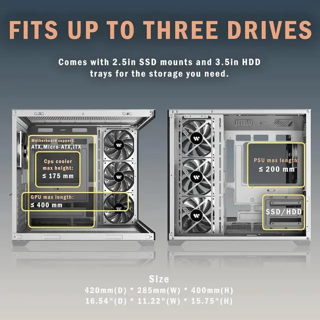 Alt view image 6 of 6 - PC CASE ATX 4 Fans Pre-Installed, Type-C Mid Tower Computer Case with Full-View Dual Tempered Glass, Gaming PC Case,Black,K4