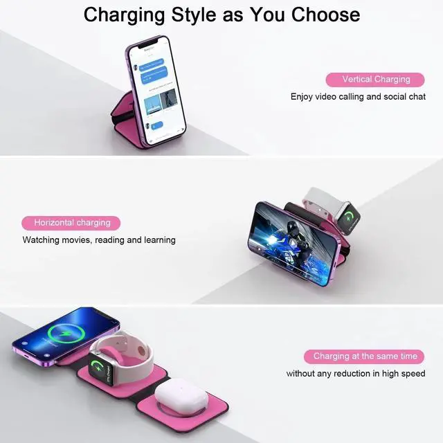 Alt view image 2 of 6 - Wireless Charger 3 in 1,Magnetic Travel Wireless Charging Station Multple Devices,GaN 3 in 1 Charging Station