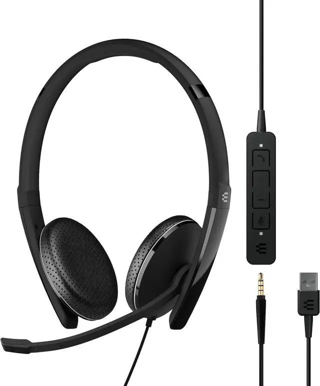 Main image of Wired Double-Sided Headset - 3.5mm Jack and USB Connectivity - Superior Stereo Sound - Enhanced Comfort - Black
