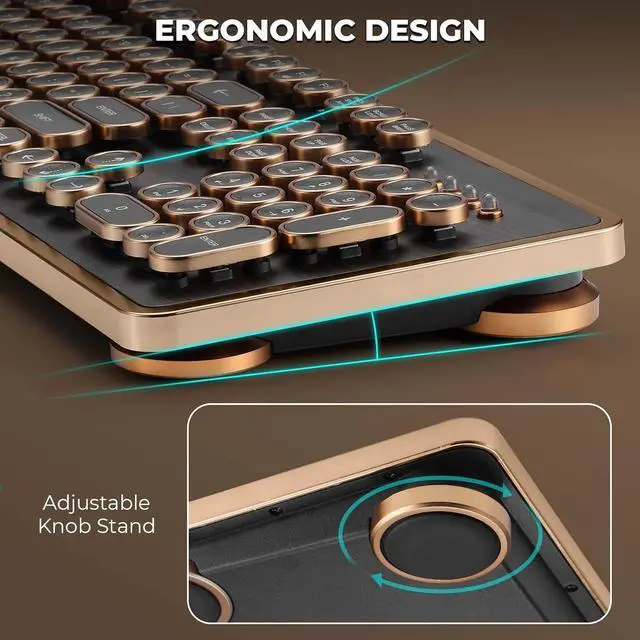 Alt view image 5 of 6 - Retro Mechanical Keyboard, Wired Full-Size 104 Keys with Typewriter Round Keycaps, Wooden Grain - Dark Brown