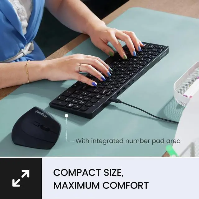 Alt view image 5 of 6 - PERIBOARD-215B , Wired Keyboard - Ultra Slim Scissor Keys - 2 Built-in USB-A & USB-C Ports - Detachable Cable - Black