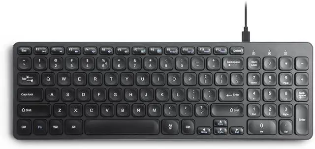 Main image of PERIBOARD-215B , Wired Keyboard - Ultra Slim Scissor Keys - 2 Built-in USB-A & USB-C Ports - Detachable Cable - Black