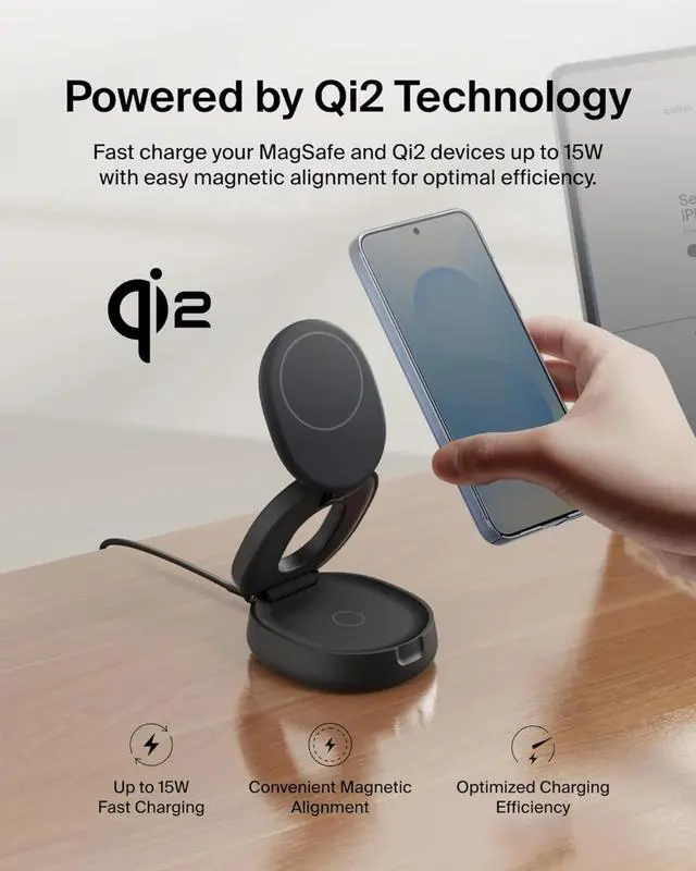 Alt view image 4 of 6 - MagSafe Charger Compatible, 2-in-1 Qi2 Wireless Charging Station 15W, Convertible Wireless Charger - Black